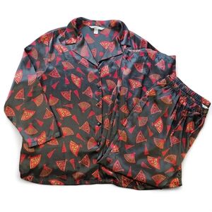 Vintage Cacique Satin Pajama Set 22/24 Asian Fan Print - Plus Size Lounge Sleep